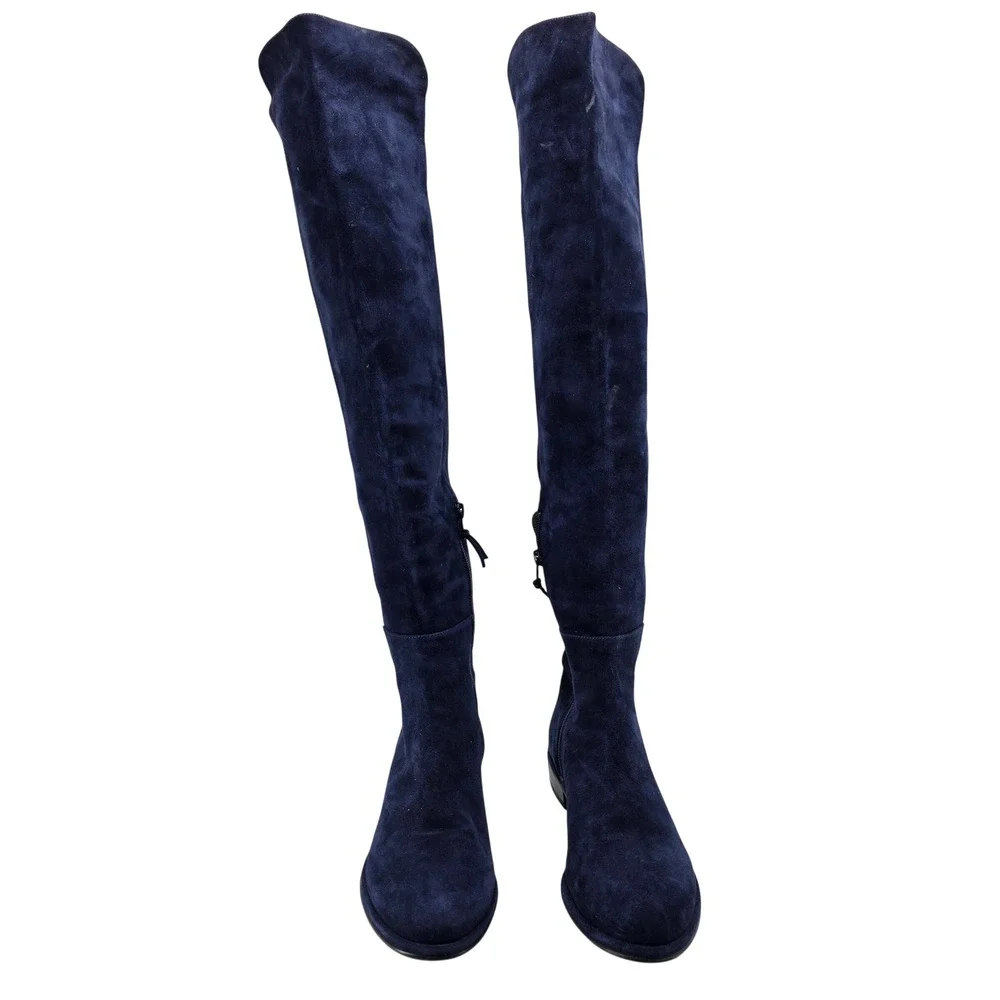 Stuart Weitzman Over The Knee 5050 Boots Navy Blue Suede Stretch 1